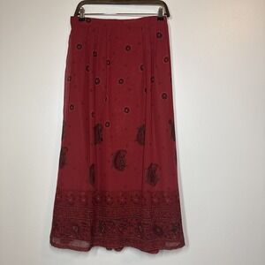 Vintage Sag Harbor Midi Skirt Womens 1X Cottagecore Red Ethereal Artsy Sheer